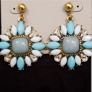 Blue white and rhinestone post  earrings